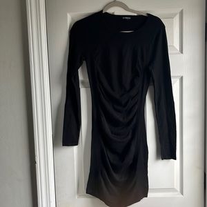 Express ruched sweater dress in black, size S